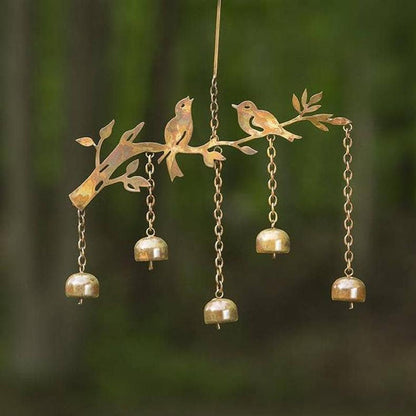 Antique Iron Bird Wind Chime with Four Tuned Bells and Weatherproof Bronze Finish
