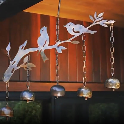 Antique Iron Bird Wind Chime with Four Tuned Bells and Weatherproof Bronze Finish