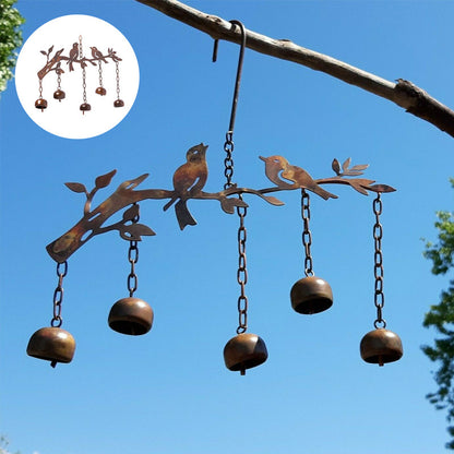 Antique Iron Bird Wind Chime with Four Tuned Bells and Weatherproof Bronze Finish