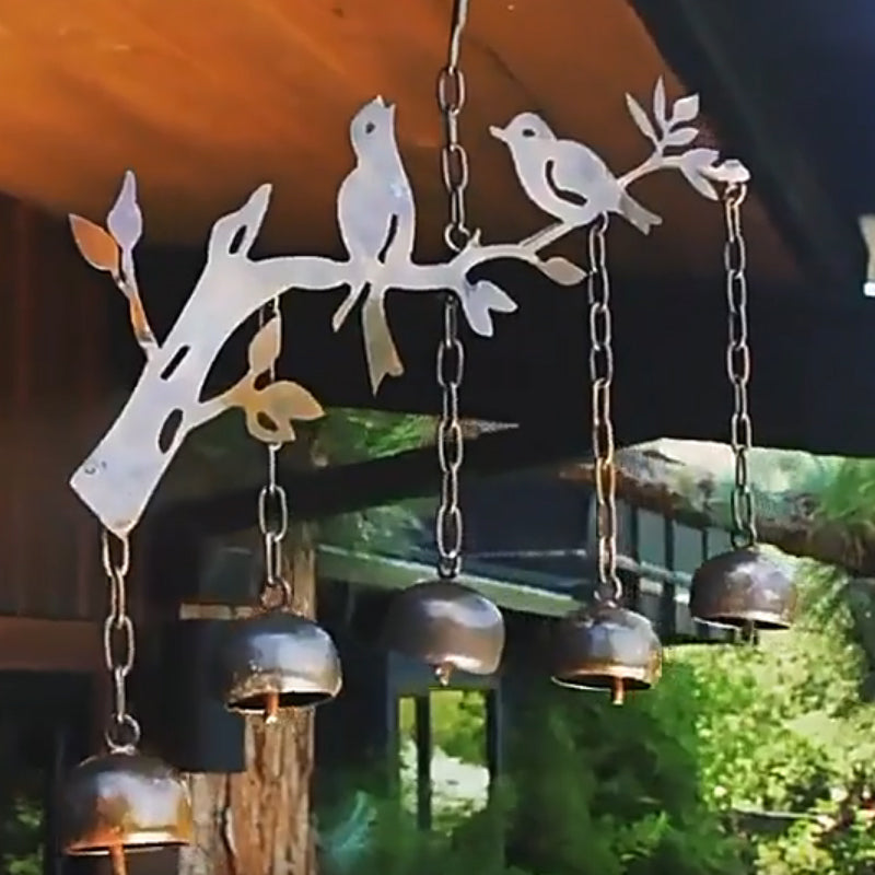Antique Iron Bird Wind Chime with Four Tuned Bells and Weatherproof Bronze Finish