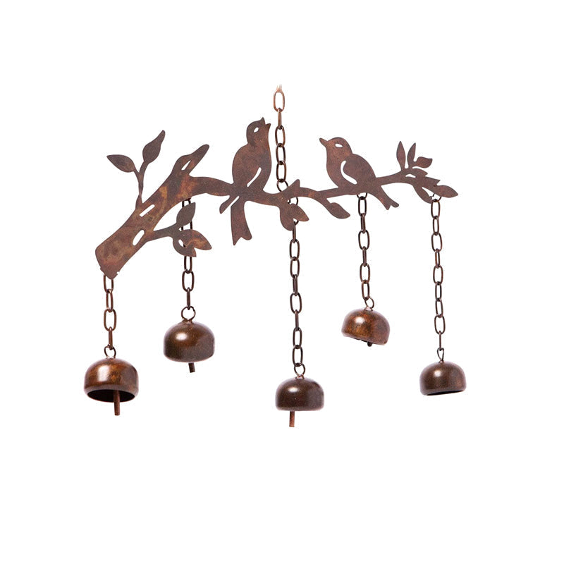 Antique Iron Bird Wind Chime with Four Tuned Bells and Weatherproof Bronze Finish