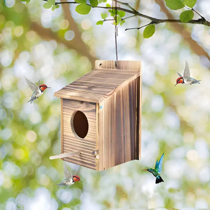 Simple Wooden Birdhouse with Rope Hanging | For Garden, Balcony, or Indoor Home Decor