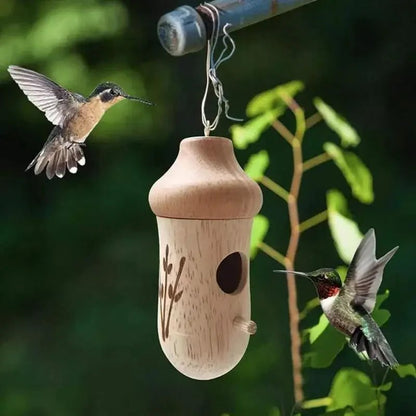 Wooden Hanging Birdhouse Set of Three with Engraved Nature Motifs for the Garden