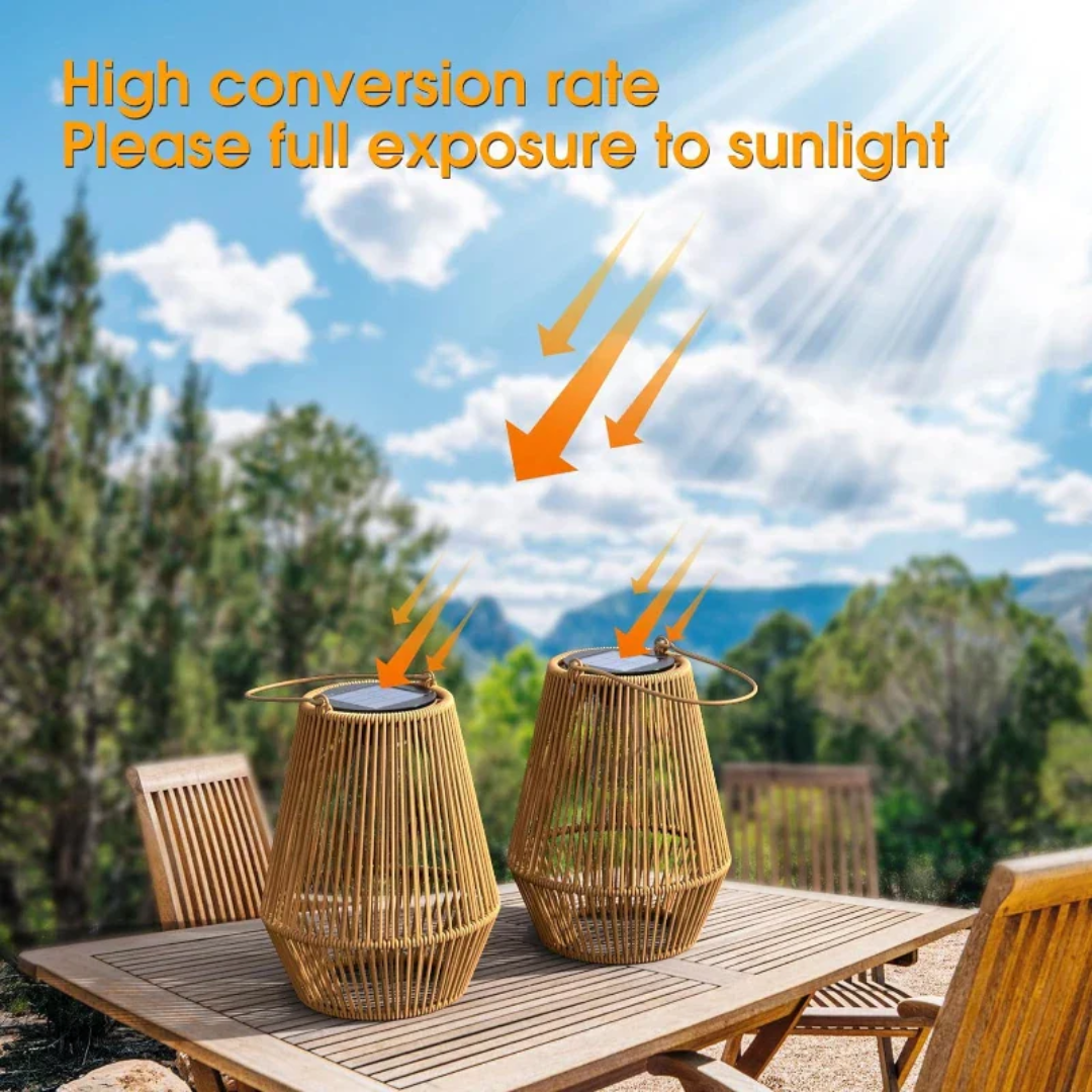 Handwoven Rattan Solar Garden Lantern with Automatic LED and Waterproof Design, Portable