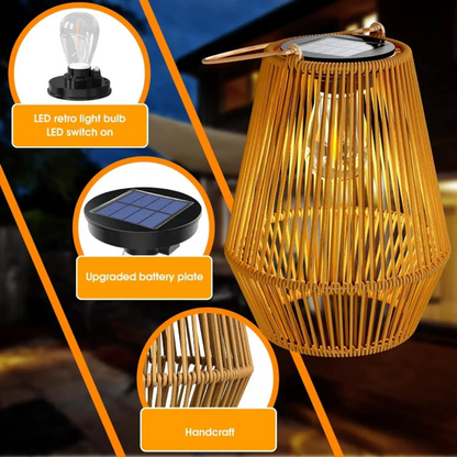 Handwoven Rattan Solar Garden Lantern with Automatic LED and Waterproof Design, Portable