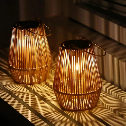 Handwoven Rattan Solar Garden Lantern with Automatic LED and Waterproof Design, Portable