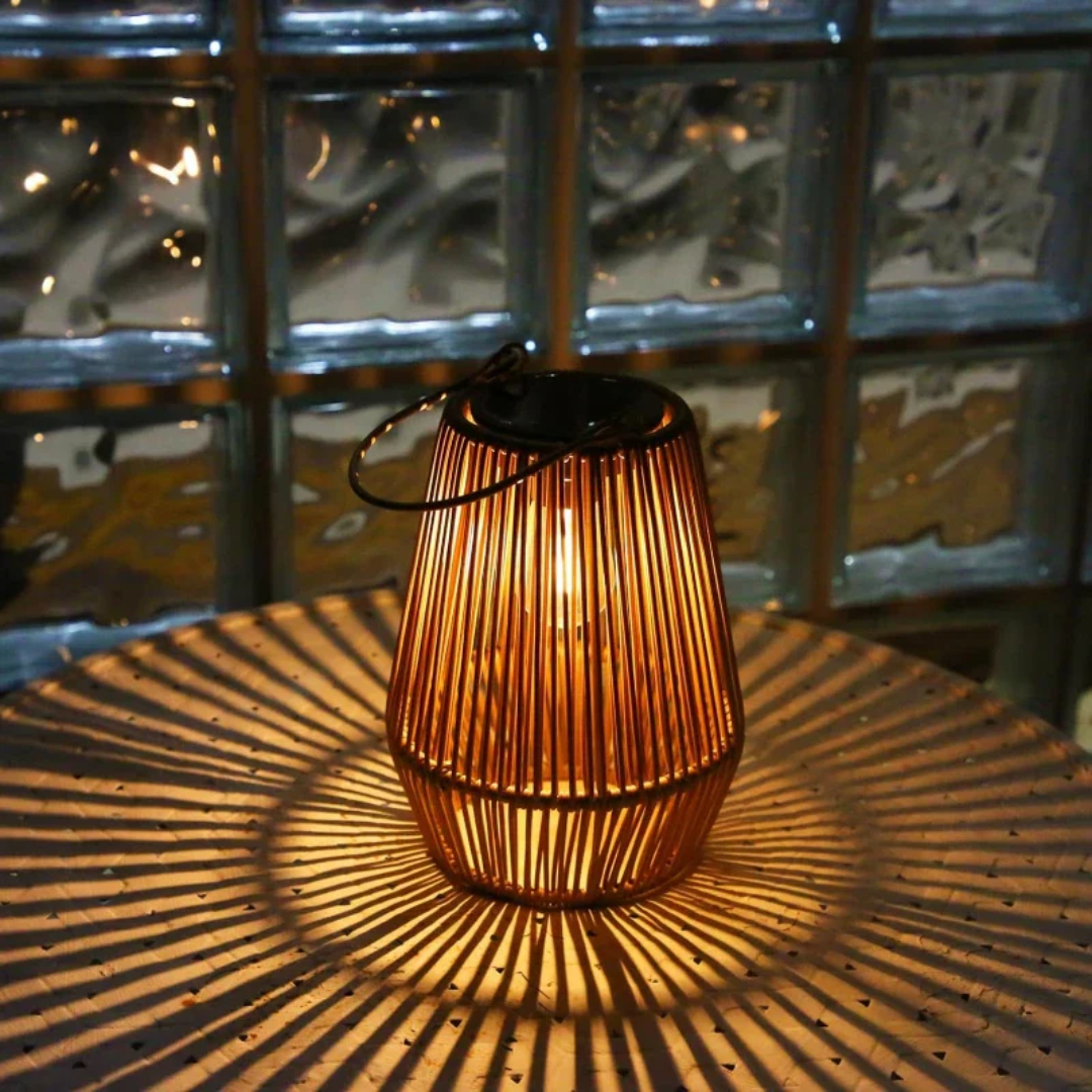 Handwoven Rattan Solar Garden Lantern with Automatic LED and Waterproof Design, Portable