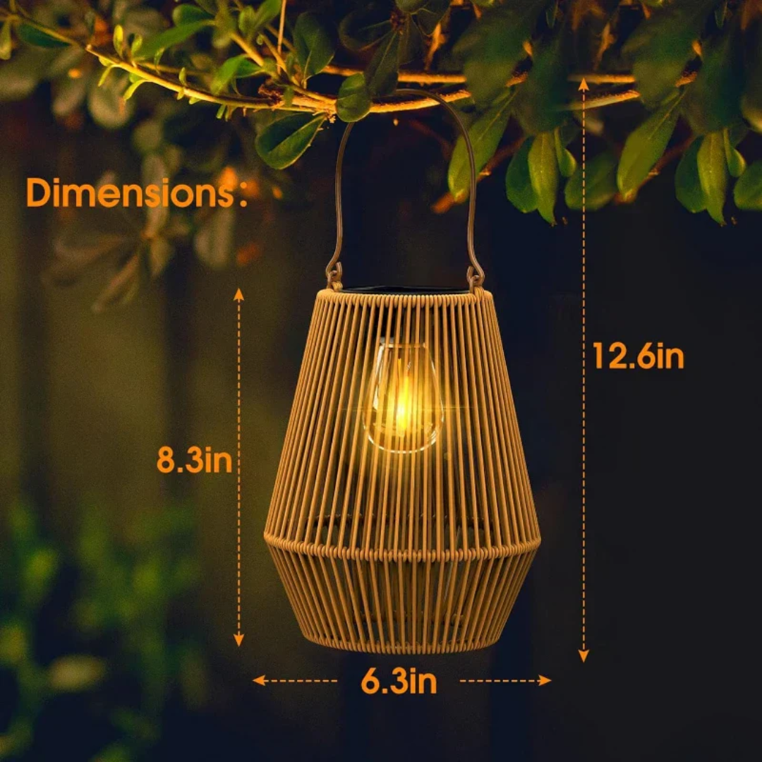 Handwoven Rattan Solar Garden Lantern with Automatic LED and Waterproof Design, Portable