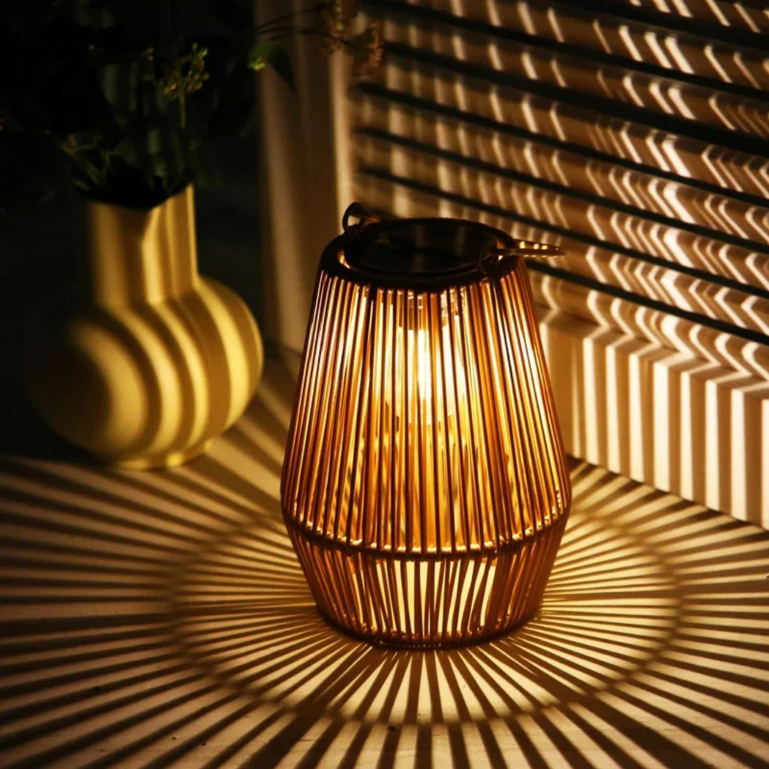 Handwoven Rattan Solar Garden Lantern with Automatic LED and Waterproof Design, Portable
