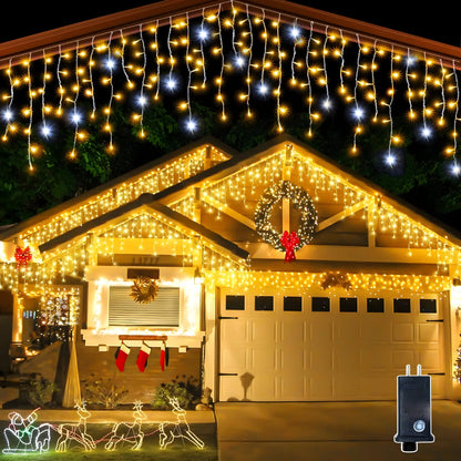 Christmas Outdoor LED Curtain Lights - Waterproof Warm White String Lights, 4 x 0.6m