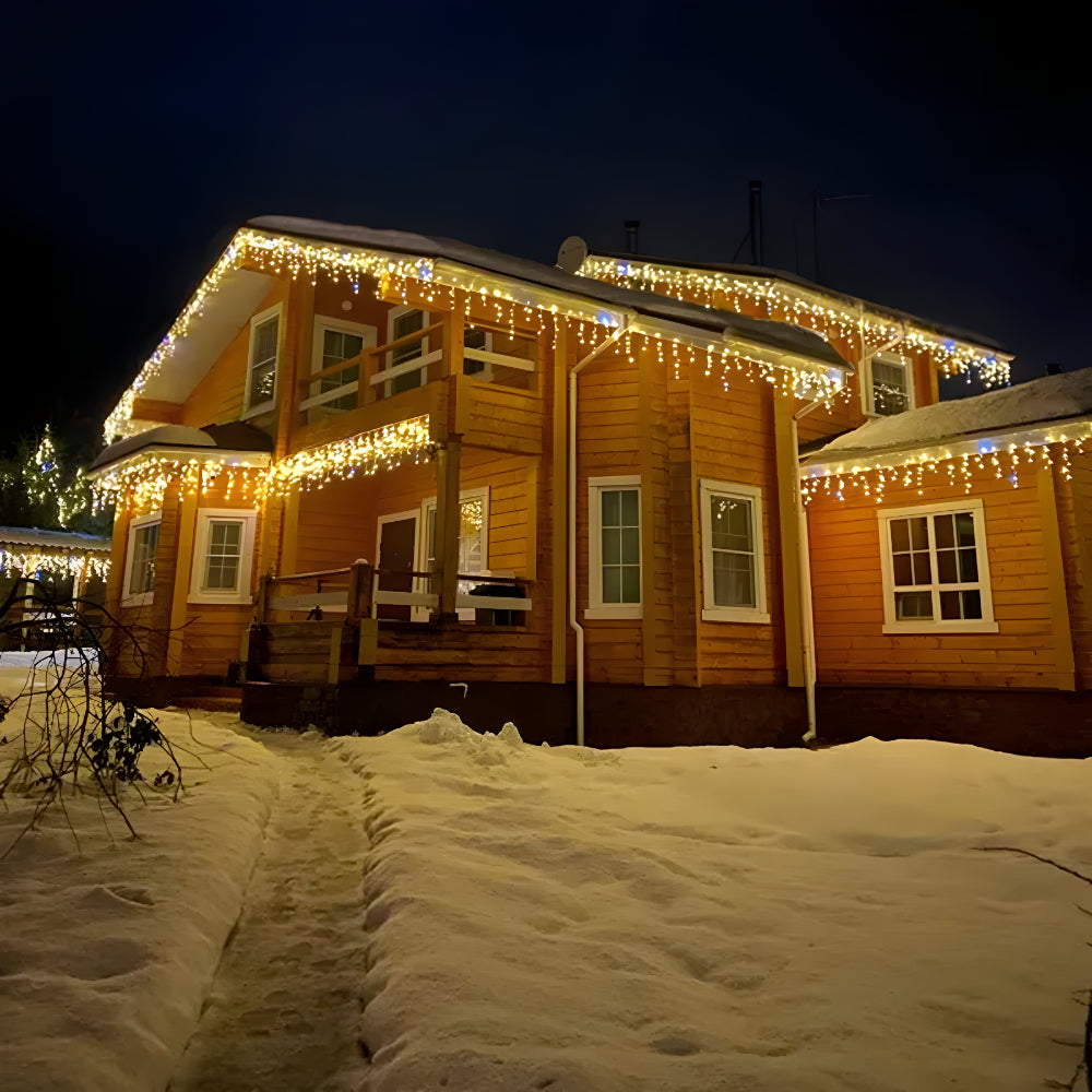 Christmas Outdoor LED Curtain Lights - Waterproof Warm White String Lights, 4 x 0.6m