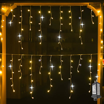 Christmas Outdoor LED Curtain Lights - Waterproof Warm White String Lights, 4 x 0.6m
