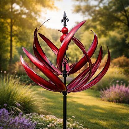 Rotating Metal Wind Spinner in Lotus Shape with Rust-Resistant UV Coating Finish