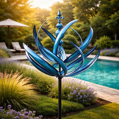 Rotating Metal Wind Spinner in Lotus Shape with Rust-Resistant UV Coating Finish
