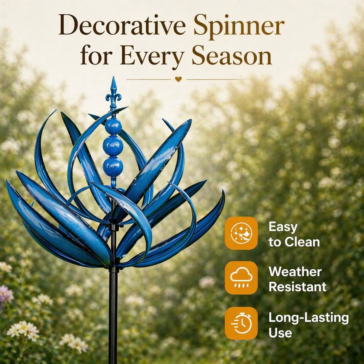 Rotating Metal Wind Spinner in Lotus Shape with Rust-Resistant UV Coating Finish