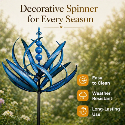 Rotating Metal Wind Spinner in Lotus Shape with Rust-Resistant UV Coating Finish