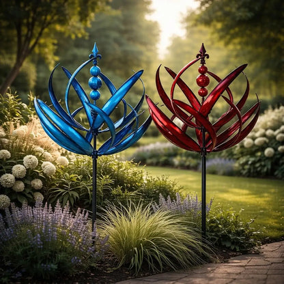 Rotating Metal Wind Spinner in Lotus Shape with Rust-Resistant UV Coating Finish