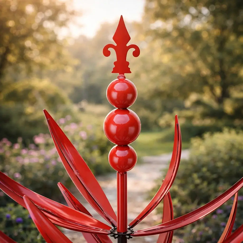 Rotating Metal Wind Spinner in Lotus Shape with Rust-Resistant UV Coating Finish