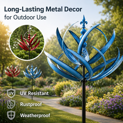 Rotating Metal Wind Spinner in Lotus Shape with Rust-Resistant UV Coating Finish