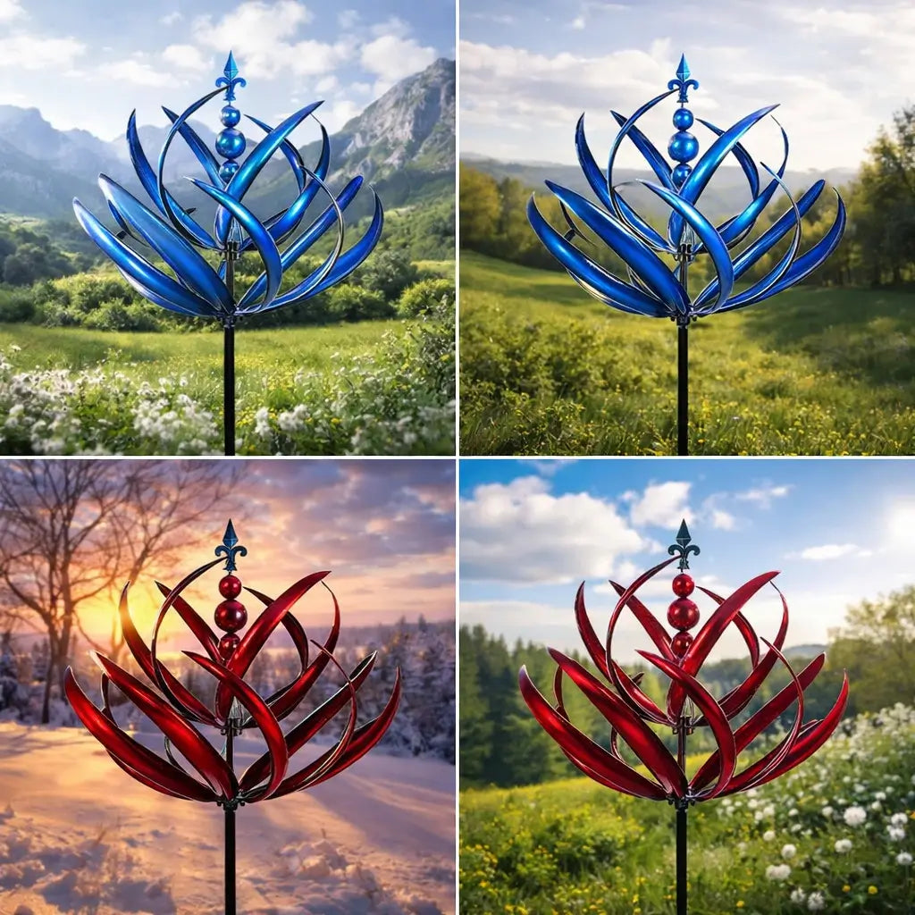 Rotating Metal Wind Spinner in Lotus Shape with Rust-Resistant UV Coating Finish