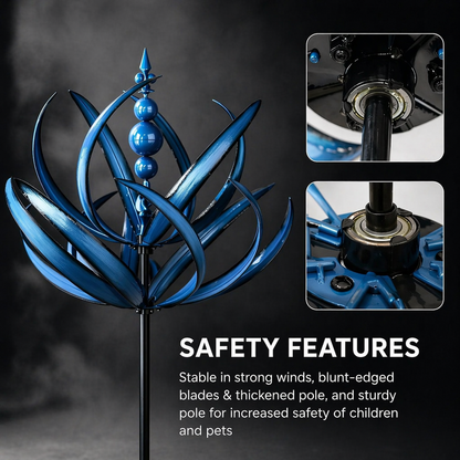 Rotating Metal Wind Spinner in Lotus Shape with Rust-Resistant UV Coating Finish