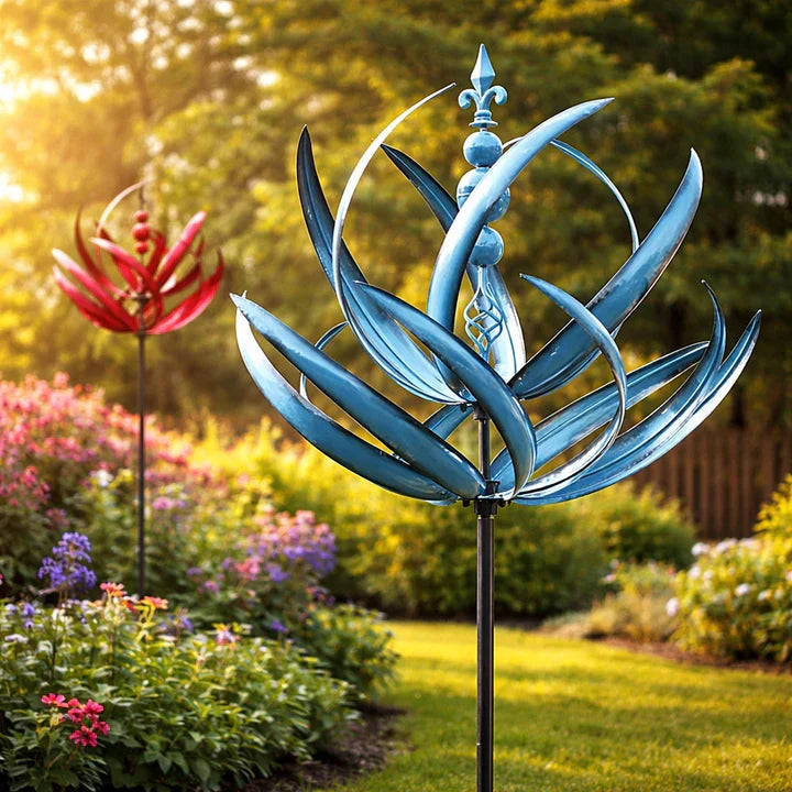 Rotating Metal Wind Spinner in Lotus Shape with Rust-Resistant UV Coating Finish