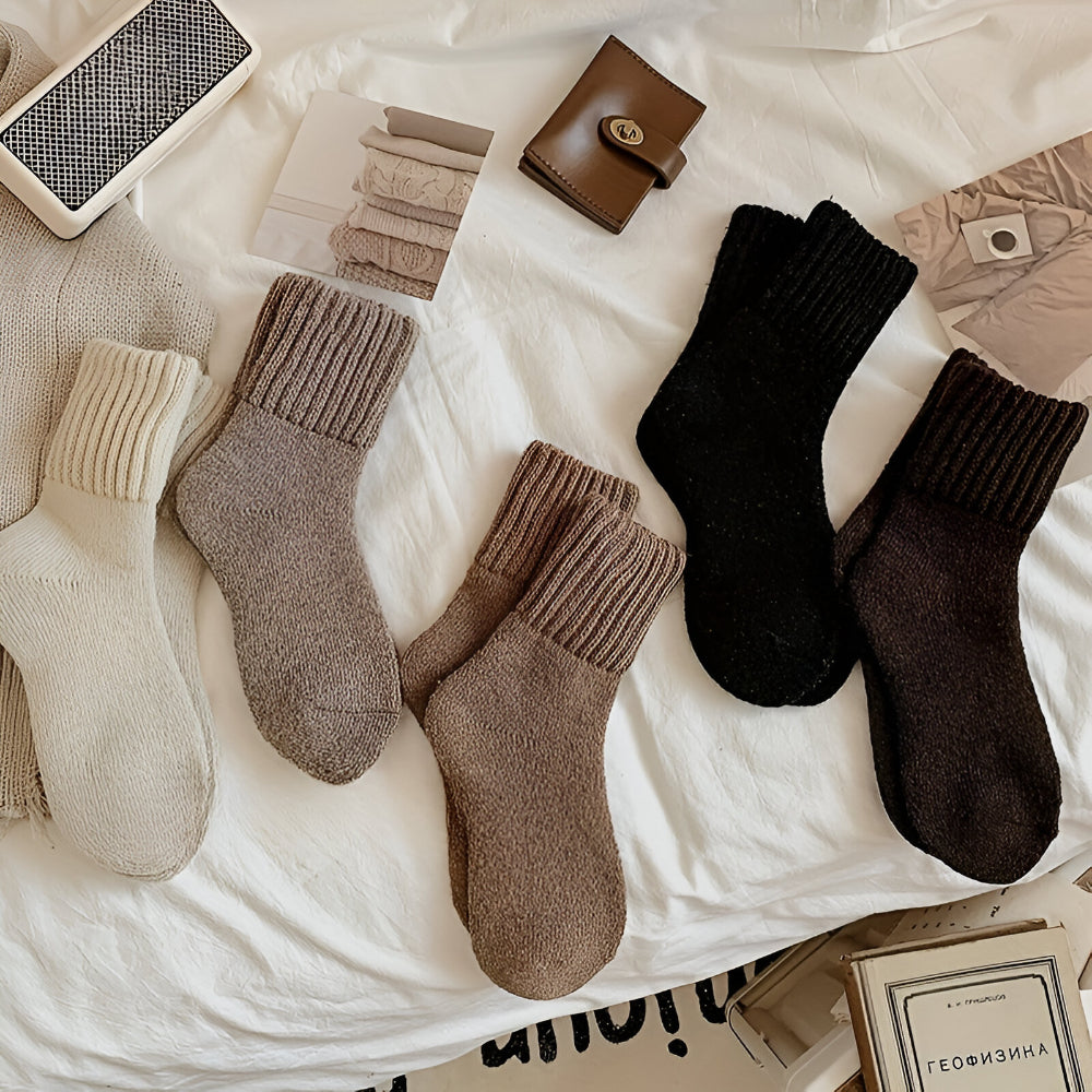 Winter Knit Socks Set in Assorted Solid Colors with Ribbed Cuffs for Fall and Winter