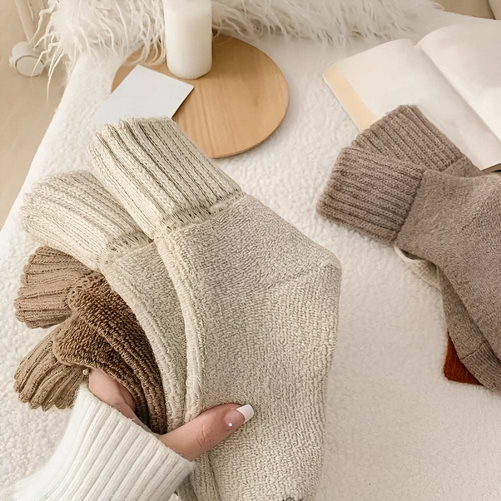 Winter Knit Socks Set in Assorted Solid Colors with Ribbed Cuffs for Fall and Winter