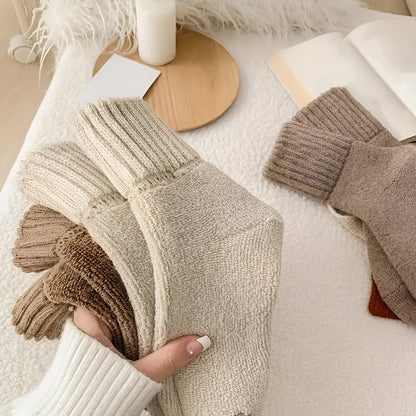 Winter Knit Socks Set in Assorted Solid Colors with Ribbed Cuffs for Fall and Winter