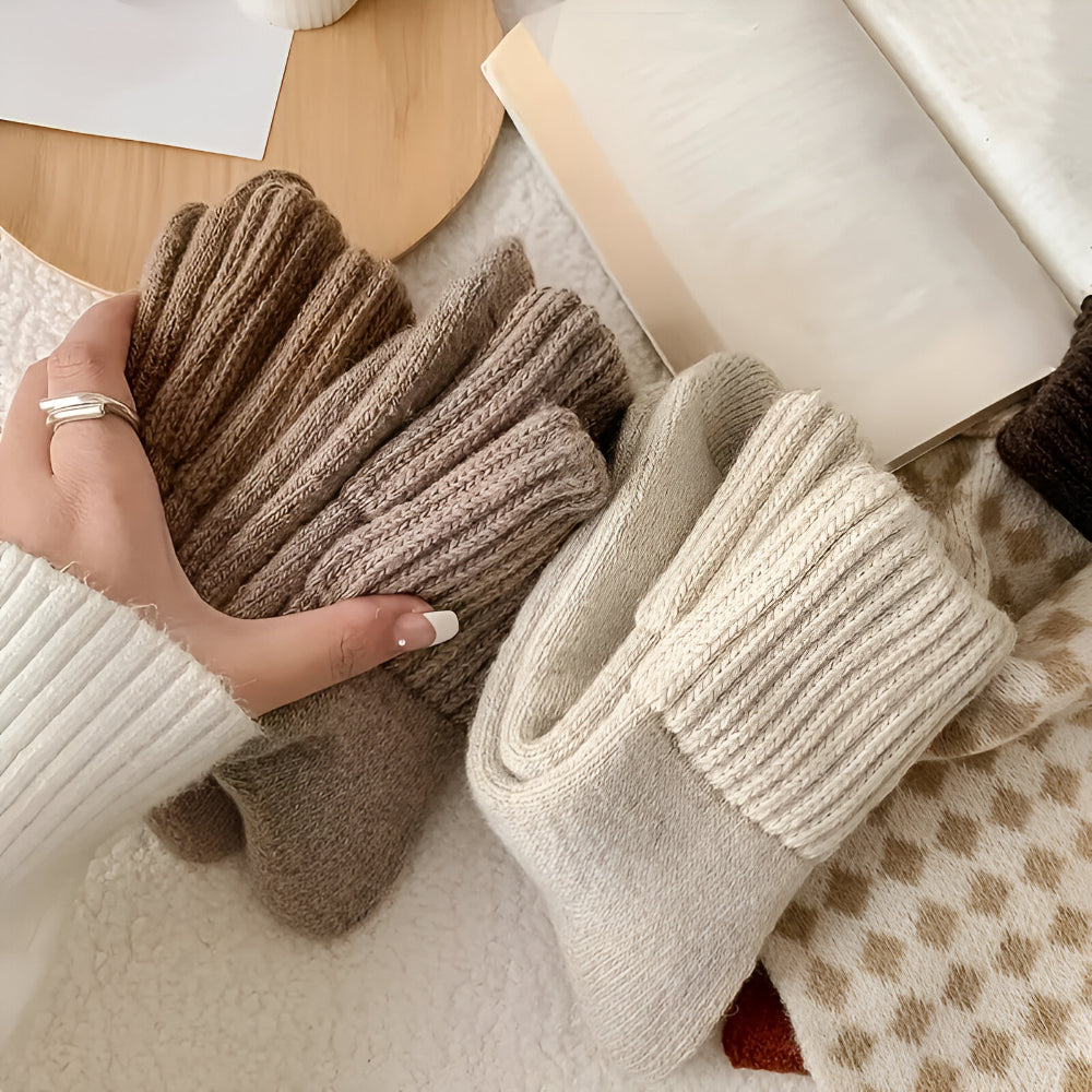 Winter Knit Socks Set in Assorted Solid Colors with Ribbed Cuffs for Fall and Winter