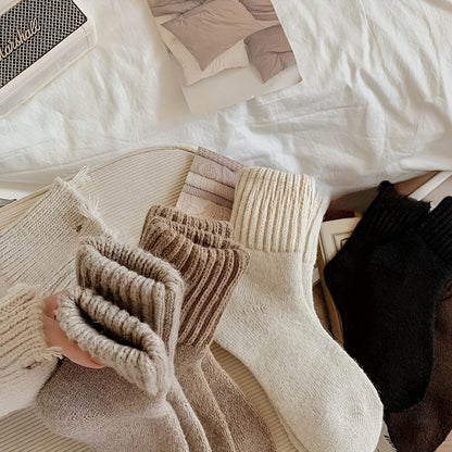 Winter Knit Socks Set in Assorted Solid Colors with Ribbed Cuffs for Fall and Winter
