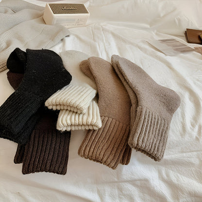 Winter Knit Socks Set in Assorted Solid Colors with Ribbed Cuffs for Fall and Winter
