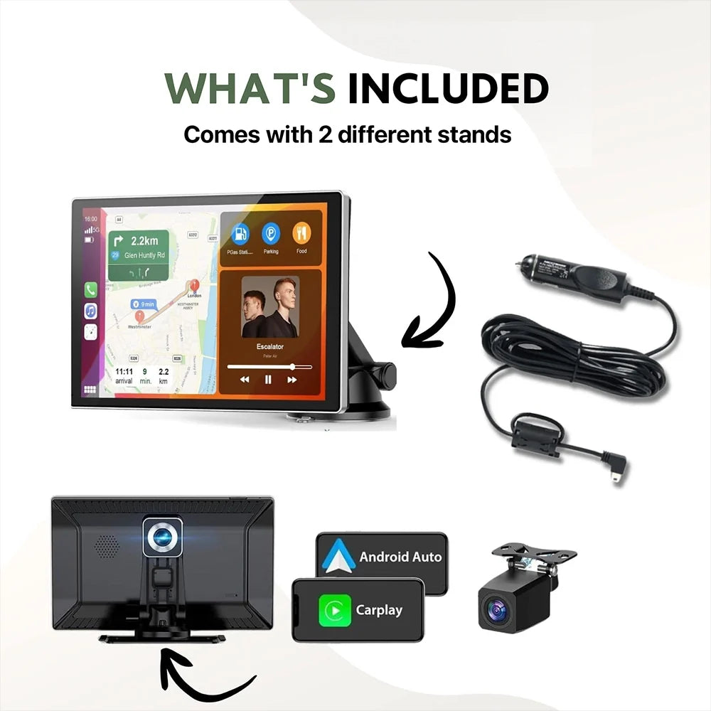 Wireless CarPlay & Android Auto Touchscreen Display with Front & Rear Backup Cameras