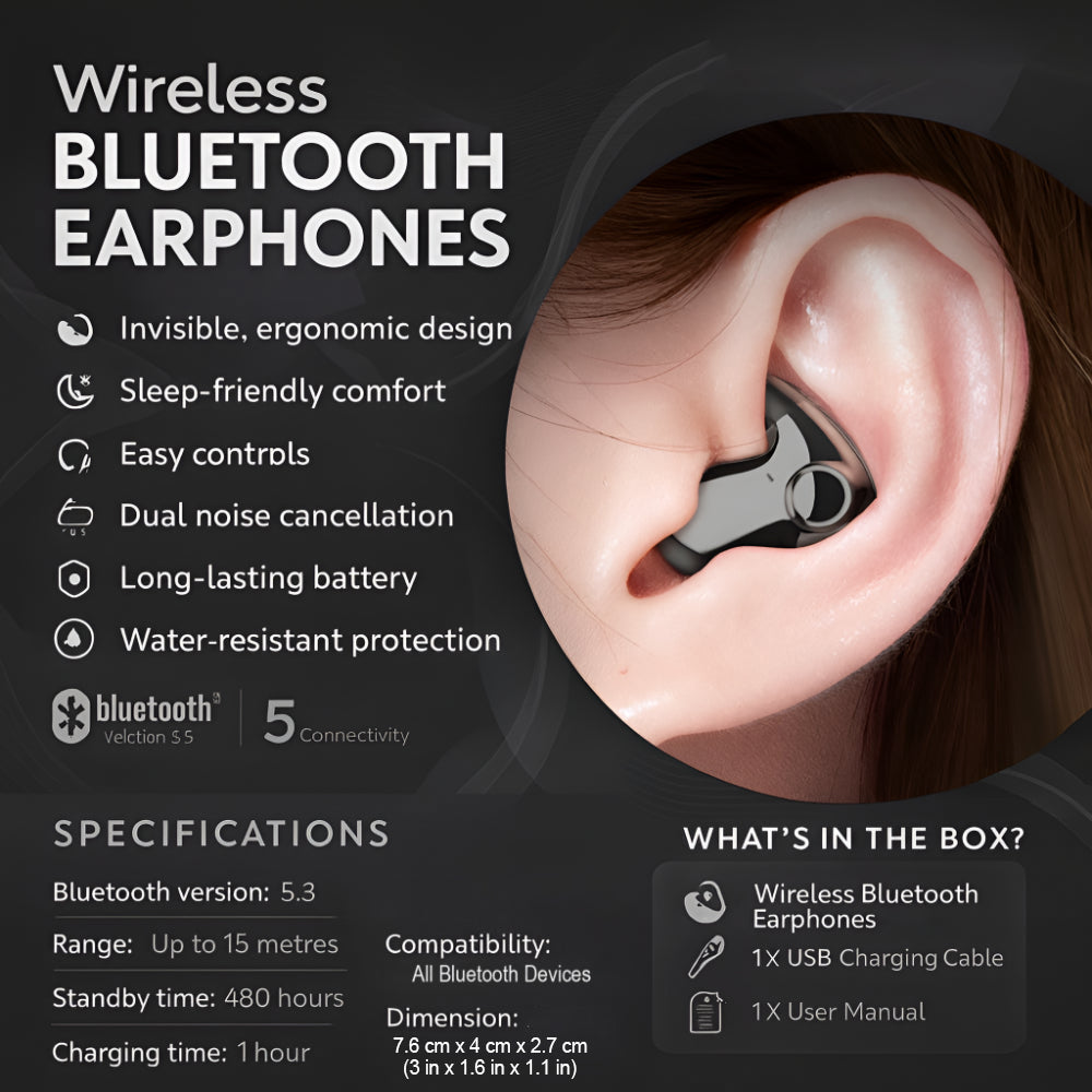 Wireless Bluetooth Earphones with Noise Reduction, IPX5 Water Resistance & 24-Hour Battery