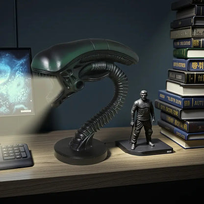 Biomechanical Alien Creature Desk Lamp, Handcrafted Resin LED Lamp with Weighted Base, USB, 7 Inch