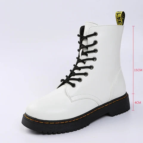 Womens Lace Up Ankle Boots with Side Zipper Comfortable Block Heel Boots Rubber Sole Black or White