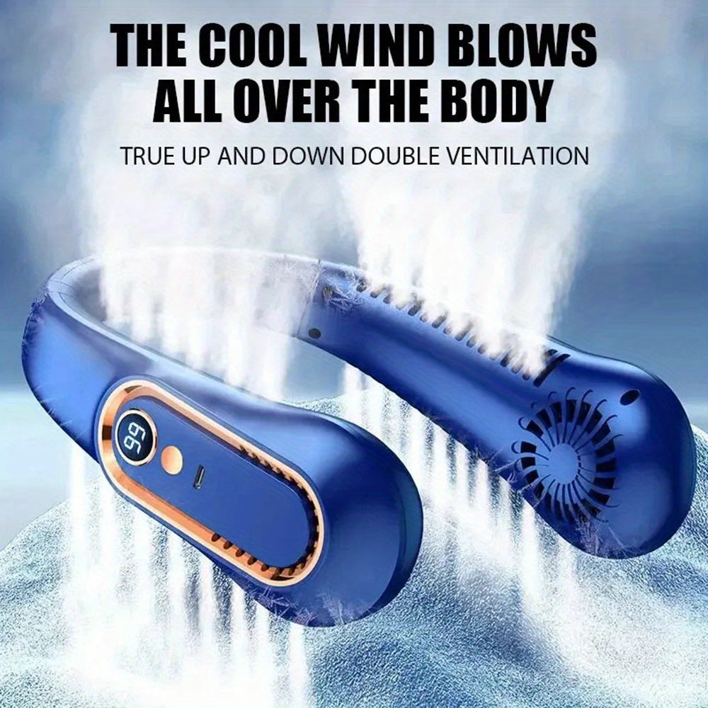 Bladeless Neck Cooling Fan with Five Speeds, Digital Display and USB Rechargeable Hands Free Design