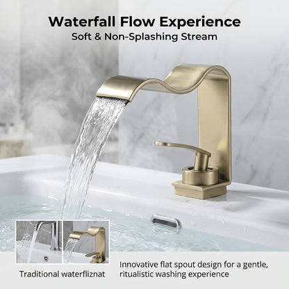 Brushed Brass Waterfall Basin Tap for Above Counter Sinks, Single Lever Mixer with Ceramic Valve