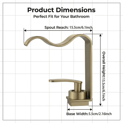 Brushed Brass Waterfall Basin Tap for Above Counter Sinks, Single Lever Mixer with Ceramic Valve