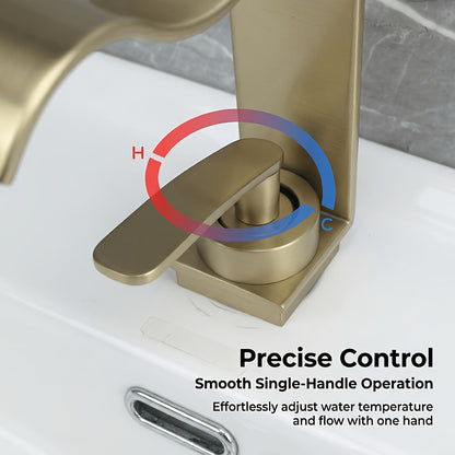 Brushed Brass Waterfall Basin Tap for Above Counter Sinks, Single Lever Mixer with Ceramic Valve