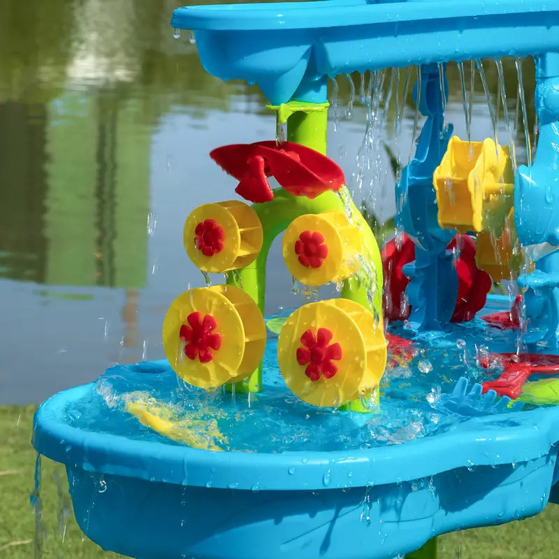 Multi-Level Outdoor Water Play Table with Waterfall, Figures and Accessories for Kids