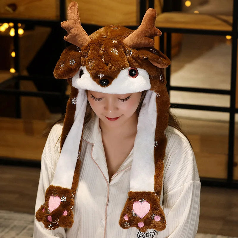 Plush Christmas Hat Party Accessory Soft Santa Hat with Thick Lining Reindeer Snowman Styles