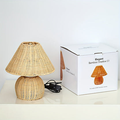 Bamboo Woven Desk Lamp with USB-Powered Ambient Glow, Handwoven Boho Rustic Style