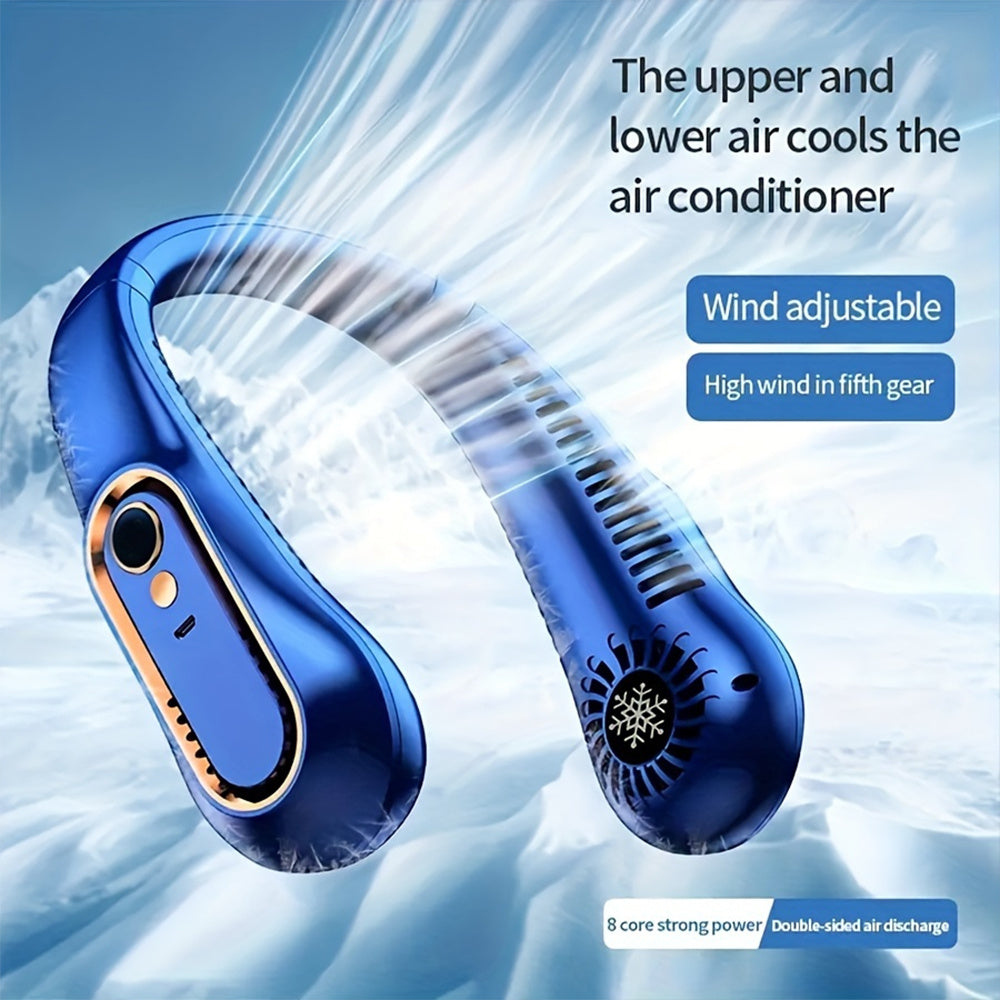 Bladeless Neck Cooling Fan with Five Speeds, Digital Display and USB Rechargeable Hands Free Design