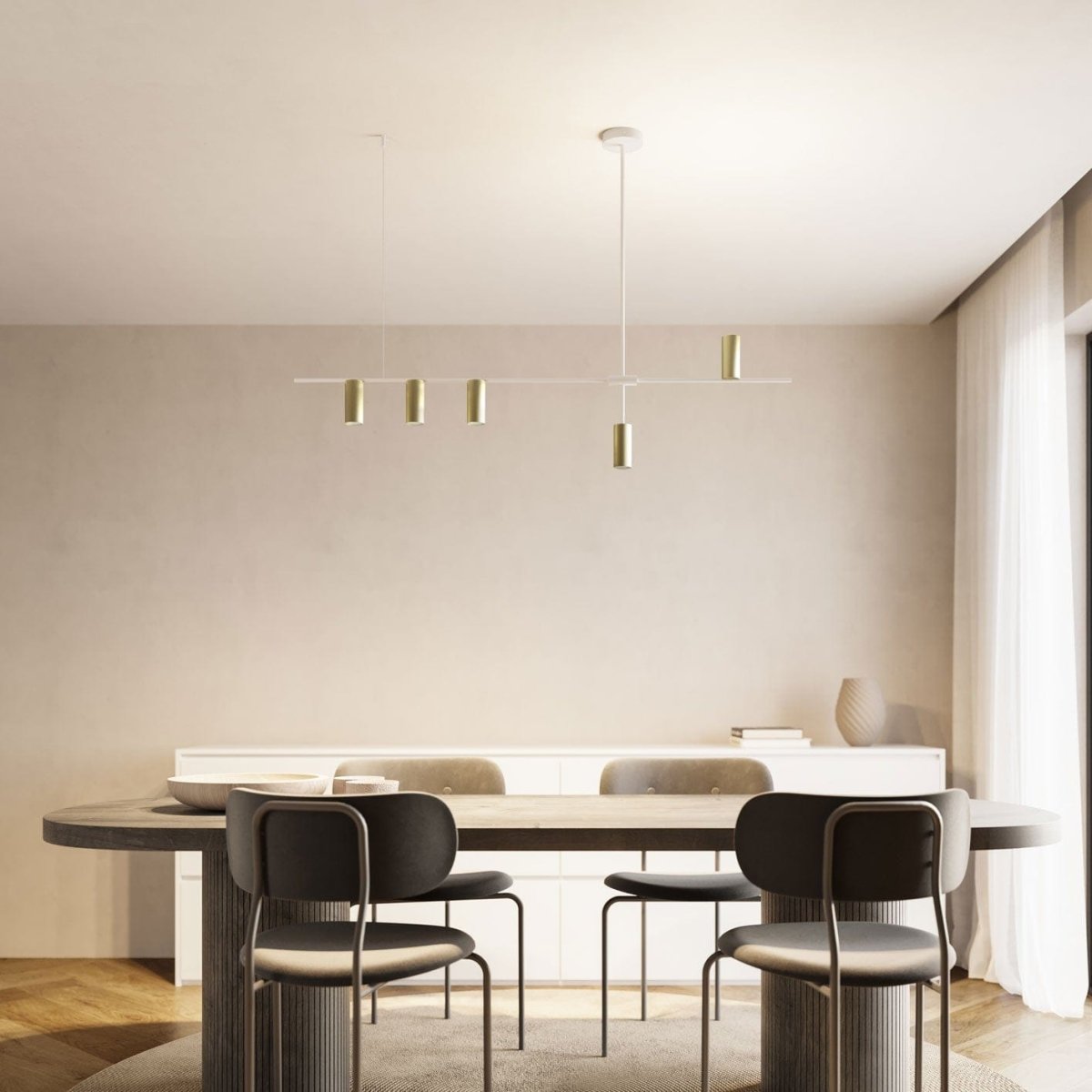 Modern LED Pendant Light in Sprayed Aluminium with Warm Glow, Adjustable Height for Dining Rooms