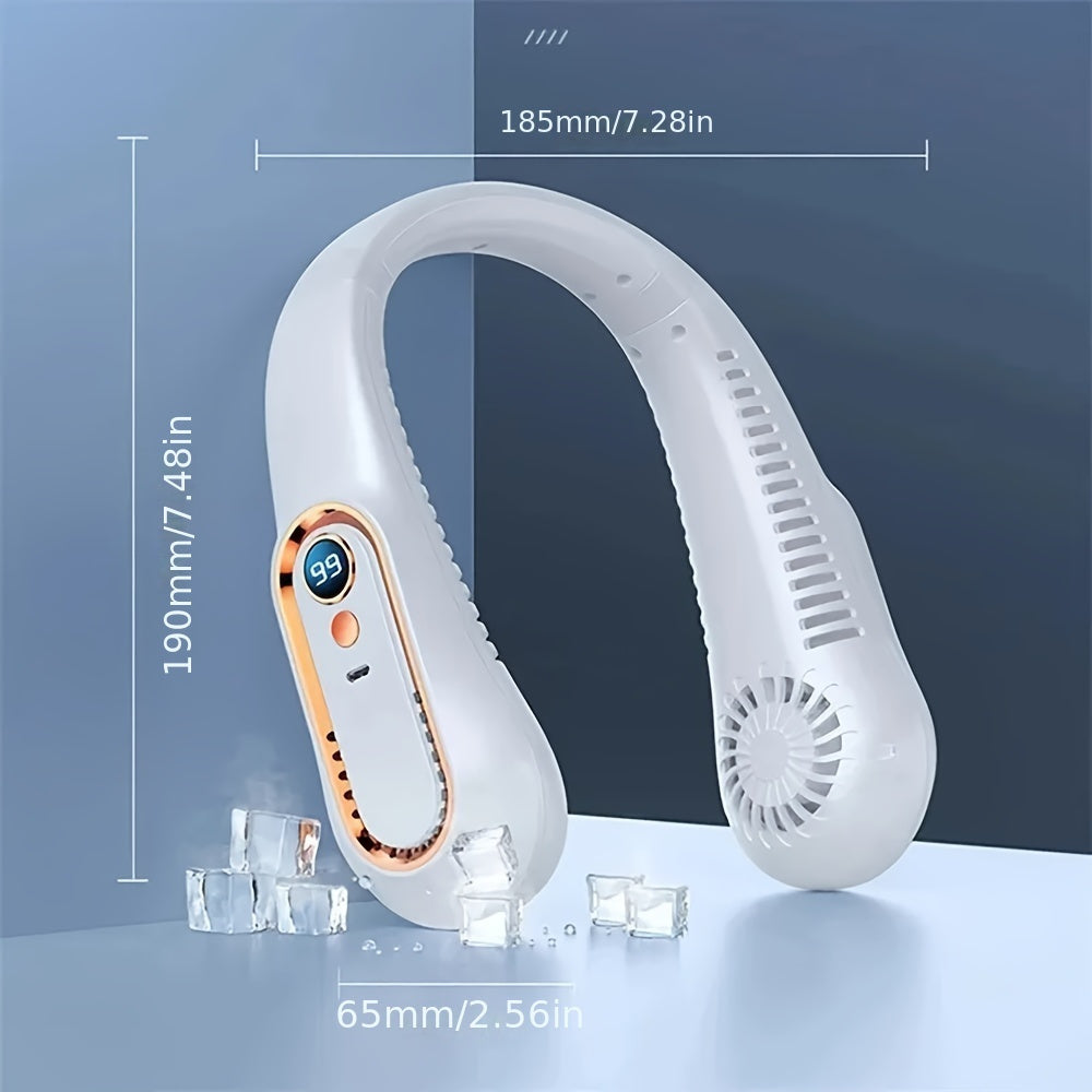Bladeless Neck Cooling Fan with Five Speeds, Digital Display and USB Rechargeable Hands Free Design
