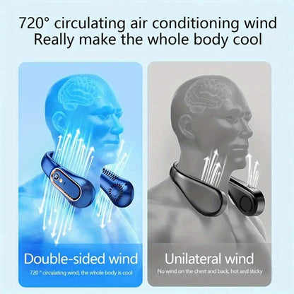 Bladeless Neck Cooling Fan with Five Speeds, Digital Display and USB Rechargeable Hands Free Design