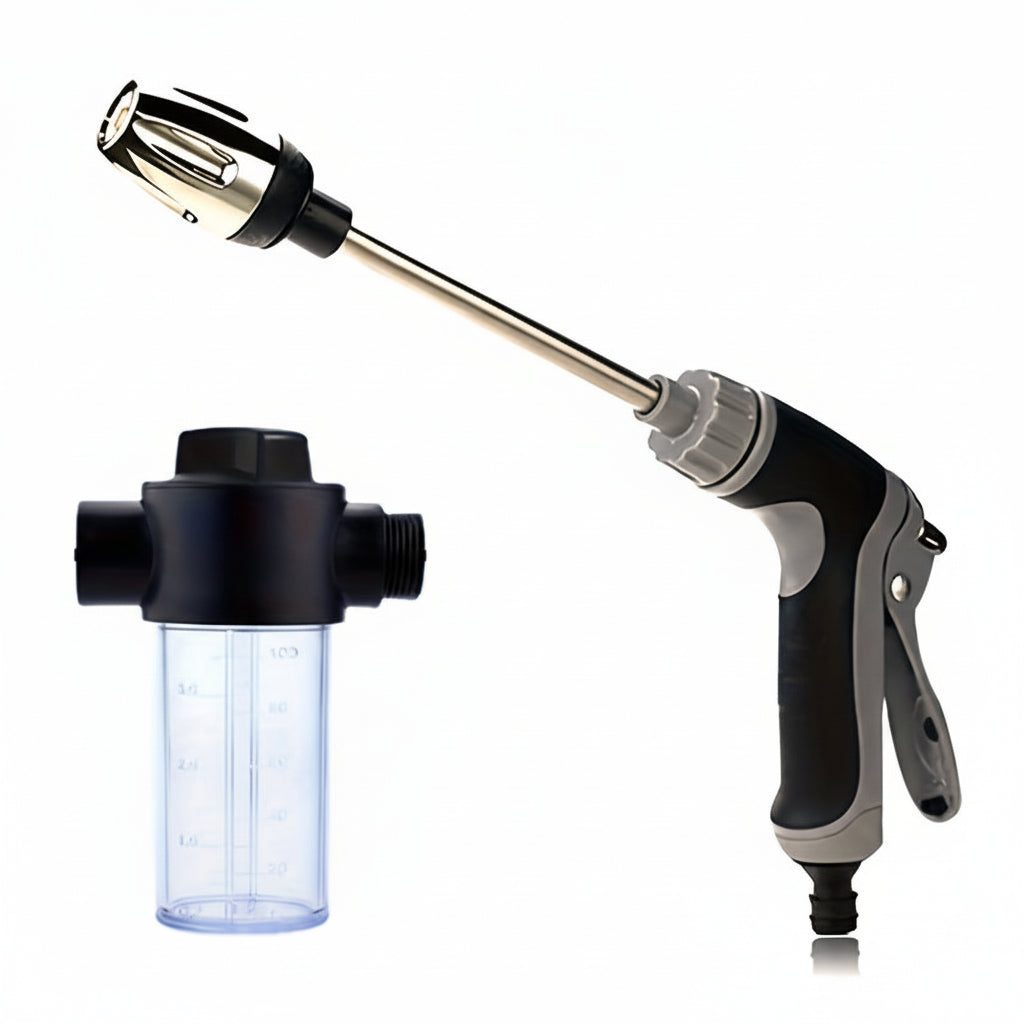 AQUAFORCE High-Pressure Garden Water Gun with Foam Cannon Attachment for Car Washing