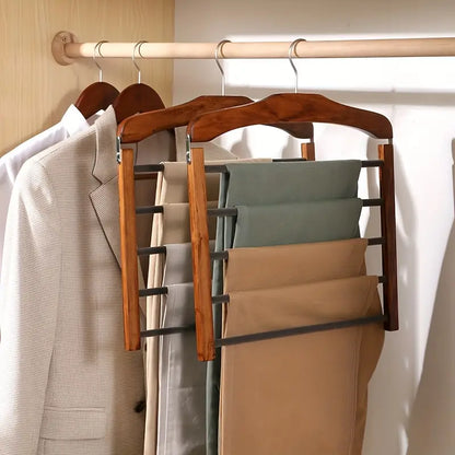 Wooden Multi Bar Trouser Hanger with Metal Hardware, Space Saving Closet Organiser for Trousers