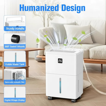 25 Pint Portable Home Dehumidifier with Digital Humidity Control & Drain Hose Option